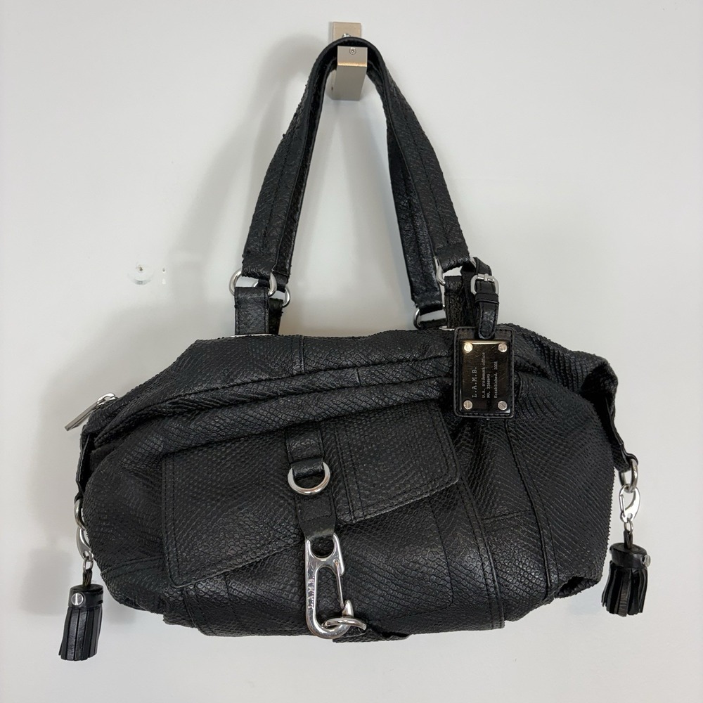 Vintage Gwen Stefani L.A.M.B Black Leather Shoulder Bag Y2K 90s Textured Scales